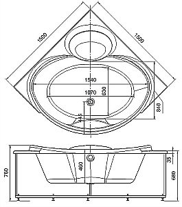Ванна Aquatek Эпсилон 150х150 EPS150-0000066 белая купить в интернет-магазине Sanbest