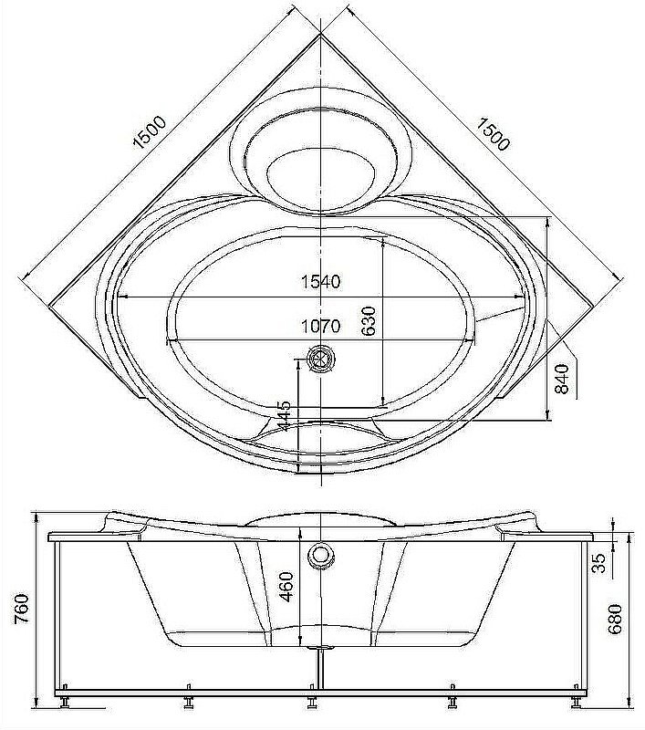 Ванна Aquatek Эпсилон 150х150 EPS150-0000066 белая купить в интернет-магазине Sanbest