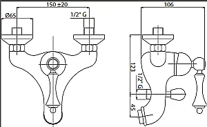 Смеситель для ванны и душа Cezares MARGOT-VM-03/24-Bi золото купить в интернет-магазине сантехники Sanbest