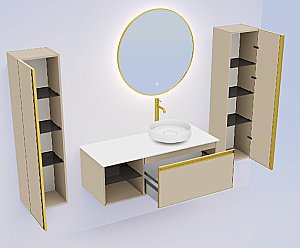 Тумба с раковиной и столешницей Armadi Art QUATRO 6 120 DAPHNE/профиль MATT GOLD для ванной в интернет-магазине Sanbest