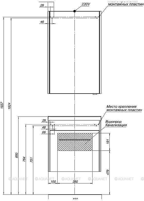 Зеркальный шкаф Aquanet Августа 58 дуб сонома купить в интернет-магазине сантехники Sanbest