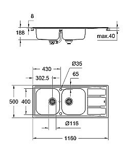 Мойка для кухни Grohe K400 Stainless Steel 31587SD0 купить в интернет-магазине сантехники Sanbest