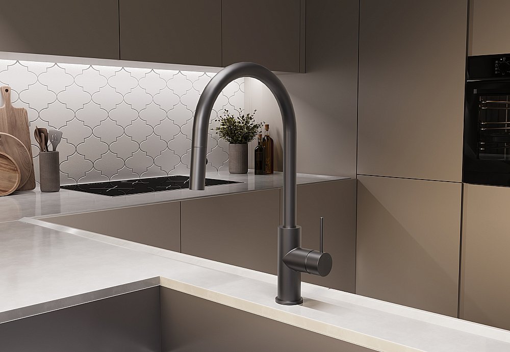 Смеситель для кухни Vincea City VKF-2C1GM вороненая сталь купить в интернет-магазине сантехники Sanbest