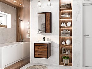 Зеркало со шкафом Misty Кедр 50 П-Кед04050-011 черный/орех в ванную от интернет-магазине сантехники Sanbest