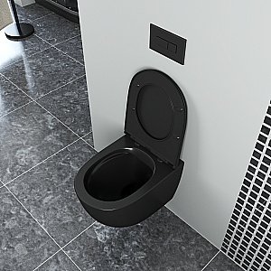 Унитаз подвесной D&K Matrix DT1396025 черный матовый, безободковый, с крышкой микролифт купить в интернет-магазине Sanbest