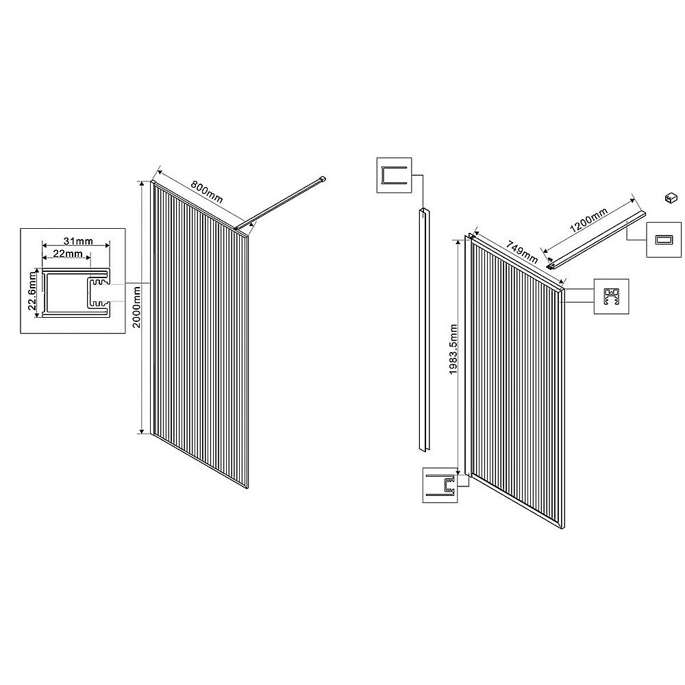 Душевое ограждение Vincea Walk-In VSW-1HP800FLGM 80 стекло рифленое/профиль вороненая сталь купить в интернет-магазине Sanbest