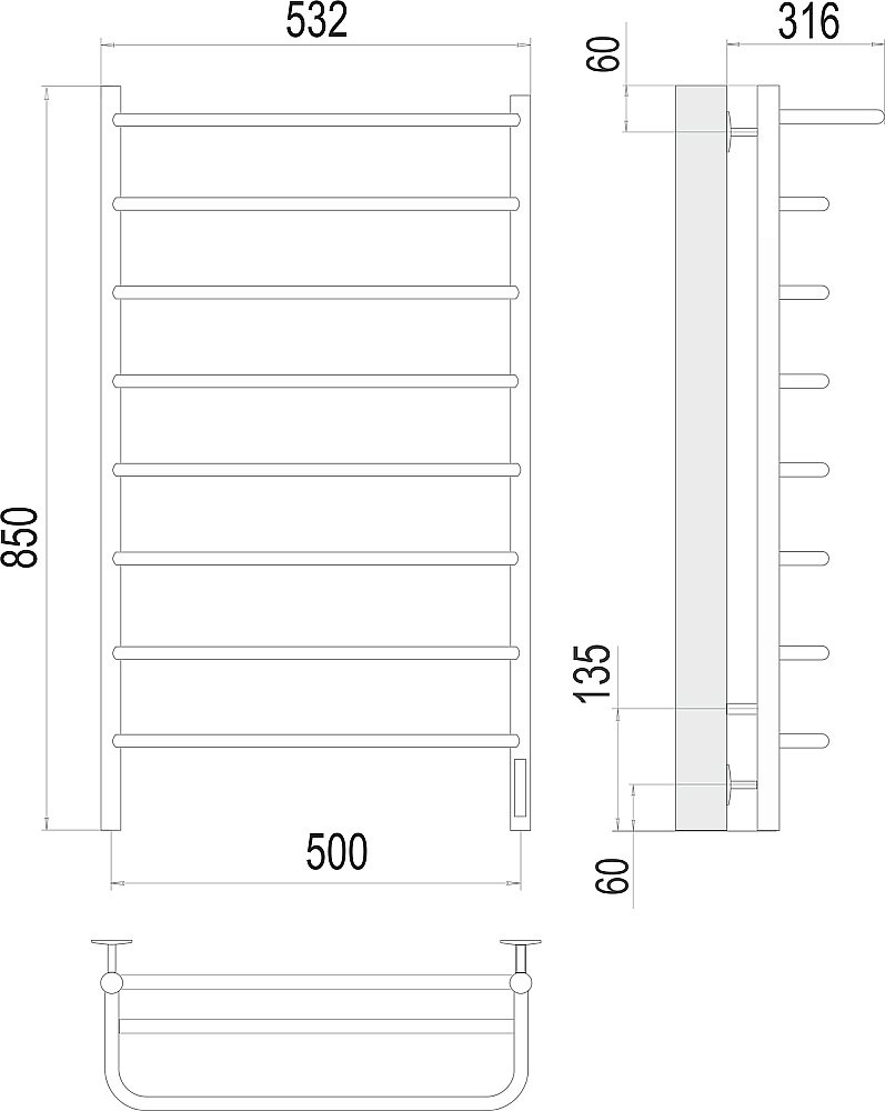 Полотенцесушитель электрический Terminus Полка П8 500х850 купить в интернет-магазине сантехники Sanbest