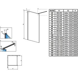 Душевое ограждение Radaway Modo X Black II Frame 160 389164-54-56 стекло прозрачное/профиль черный матовый купить в интернет-магазине Sanbest