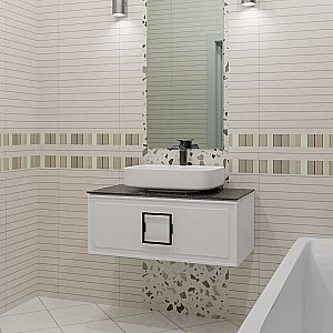 Тумба с раковиной LA FENICE Cubo Bianca 80 белая, столешница черная/ручка черная для ванной в интернет-магазине Sanbest