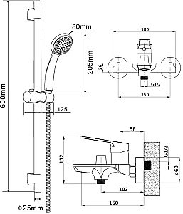Смеситель для ванны с душем Orange Flat M12-611cr хром купить в интернет-магазине сантехники Sanbest