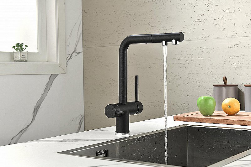 Смеситель для кухни Paulmark Serpentine Se213222-BLM черный купить в интернет-магазине сантехники Sanbest