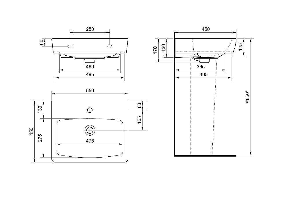 Раковина Акватон Нео 55 1WH302185 белая купить в интернет-магазине Sanbest