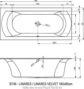 Ванна акриловая Riho LINARES 180x80 PLUG & PLAY купить в интернет-магазине Sanbest