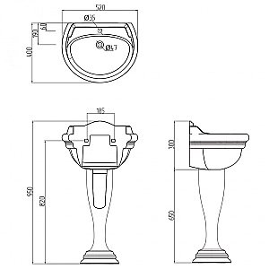 Раковина на пьедестале Migliore Milady 52 ML.MLD-25.752.D2.PL/ML.MLD-25.717.D2.PL белая, платина купить в интернет-магазине Sanbest