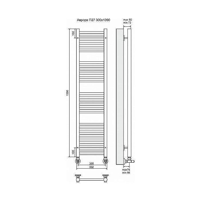 Полотенцесушитель водяной Terminus Аврора П27 300x1390 купить в интернет-магазине сантехники Sanbest