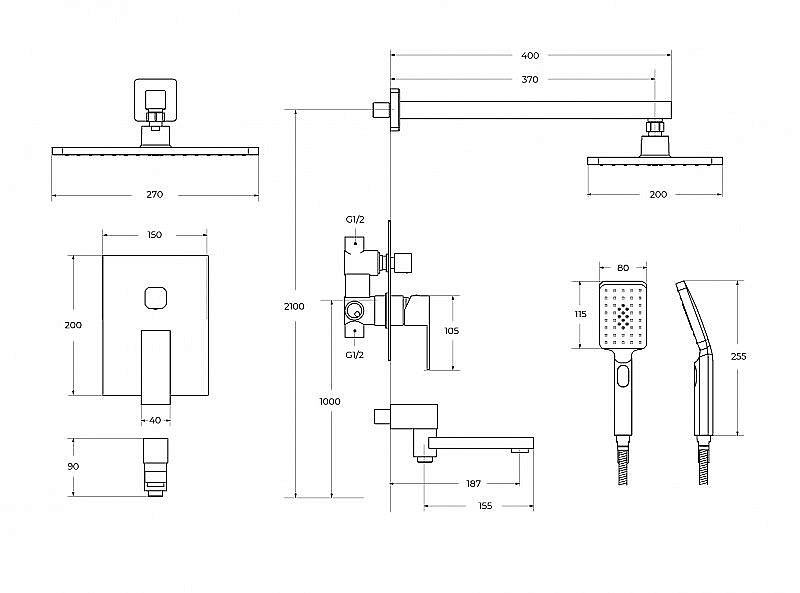 Душевая система Cezares SLIDER-VDSET-NOP черный матовый купить в интернет-магазине сантехники Sanbest