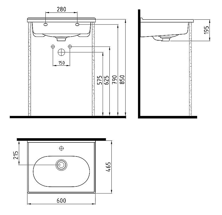 Раковина мебельная Bien Ferra 60 FELK060B1FD1W5000 белая купить в интернет-магазине Sanbest