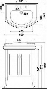 Тумба с раковиной Kerasan Retro 735140 69 орех с 3 отверстиями для ванной в интернет-магазине Sanbest