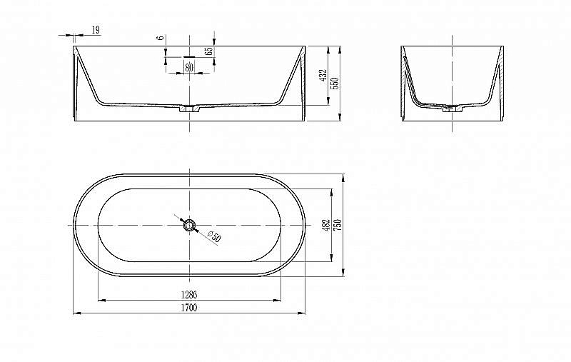 Ванна из искусственного камня BELBAGNO BB-BOHEME-170-75-55-SSB solid surface, белая купить в интернет-магазине Sanbest