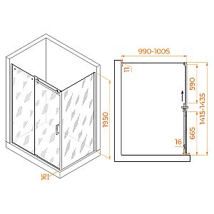 Душевой уголок RGW Tornado TO-44-1 020744140-11 140x100 стекло прозрачное/профиль хром купить в интернет-магазине Sanbest