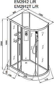 Душевая кабина AvaCan EM Серия EM2912 NT 120х90 без крыши прозрачная купить в интернет-магазине Sanbest
