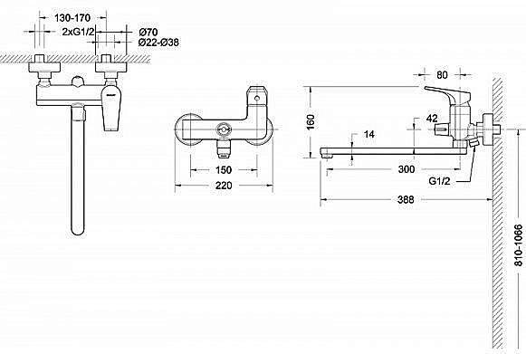 Смеситель для ванны Bravat VEGA F6119177CP-01L купить в интернет-магазине сантехники Sanbest