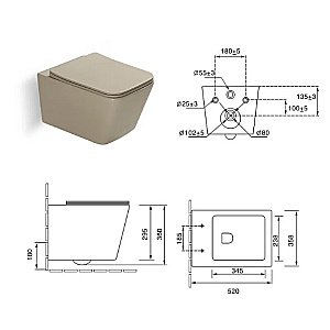 Унитаз подвесной SantiLine SL-5007BG бежевый матовый, безободковый, с крышкой микролифт купить в интернет-магазине Sanbest