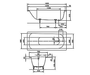 Ванна стальная Kaldewei Saniform Plus 372-1 160х75 112500013001 Easy-clean белый купить в интернет-магазине Sanbest
