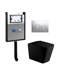 Комплект унитаза WeltWasser AMBERG 404 + GELBACH 002 MT-BL + AMBERG RD-CR черный матовый, безободковый, с крышкой микролифт, с бачком скрытого монтажа и кнопкой хром глянцевый купить в интернет-магазине Sanbest