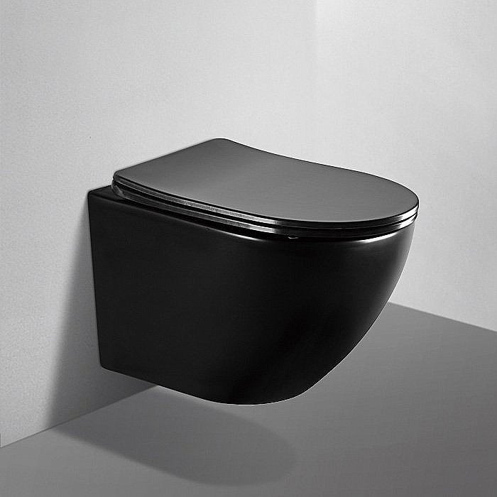 Унитаз подвесной ABBER BEQUEM AC1100MB с крышкой микролифт, безободковый, черный матовый купить в интернет-магазине Sanbest