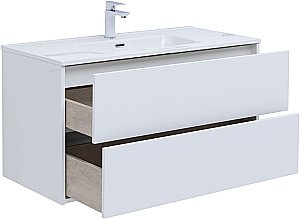 Тумба с раковиной Aquanet Lino 287544 100 (Flat) белый глянец для ванной в интернет-магазине Sanbest