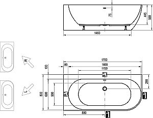 Ванна акриловая Ravak Freedom Corner XC00100041 170x80 белая купить в интернет-магазине Sanbest