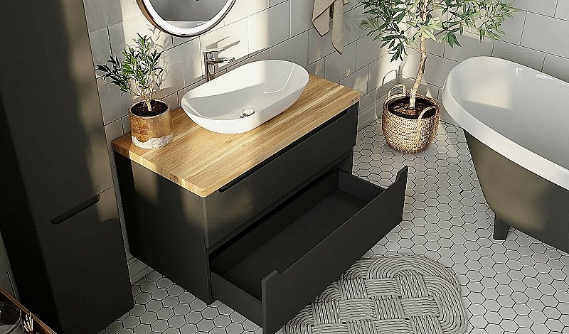 Тумба с раковиной Jorno Wood 100 серая для ванной в интернет-магазине Sanbest