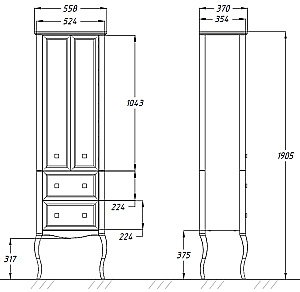 Пенал Опадирис Валери 56 сапфир для ванной в интернет-магазине сантехники Sanbest