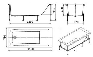 Ванна Roca Elba 248509000 150х75 купить в интернет-магазине Sanbest