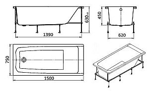 Ванна Roca Elba 248509000 150х75 купить в интернет-магазине Sanbest