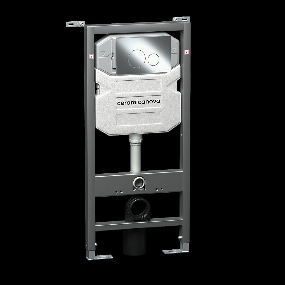 Унитаз подвесной Ceramica Nova Balearica CN6000_1001B_1000 безободковый, с крышкой микролифт, с инсталляцией и черной матовой кнопкой купить в интернет-магазине Sanbest