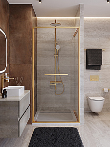 Душевая дверь Cezares LUX 90 B-FS-1-90-C-BORO стекло прозрачное/профиль брашированное золото купить в интернет-магазине Sanbest