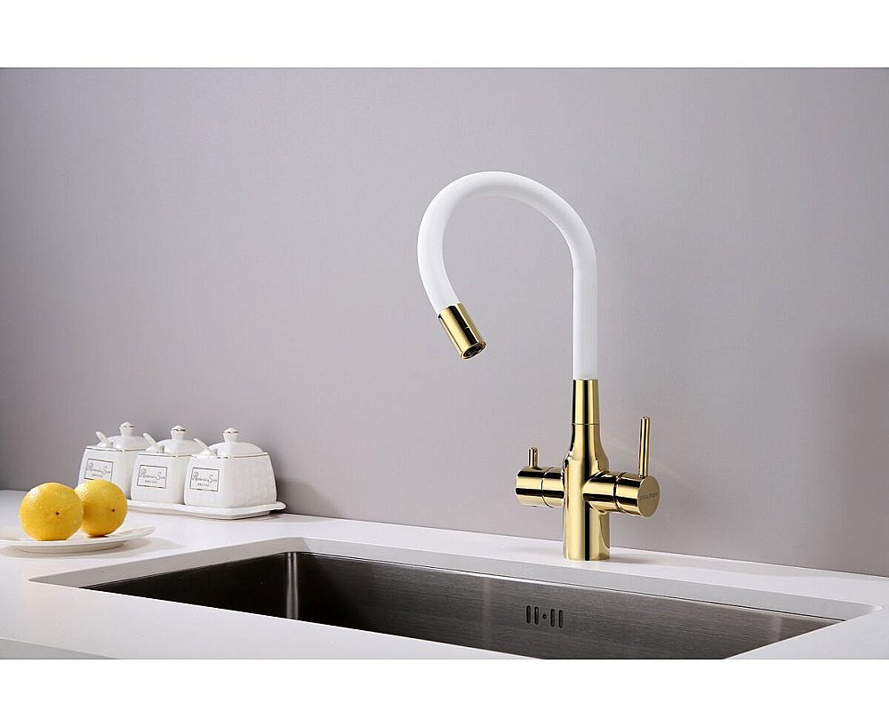 Смеситель для кухни Paulmark Salix Sa213419-Gw золото/белый купить в интернет-магазине сантехники Sanbest