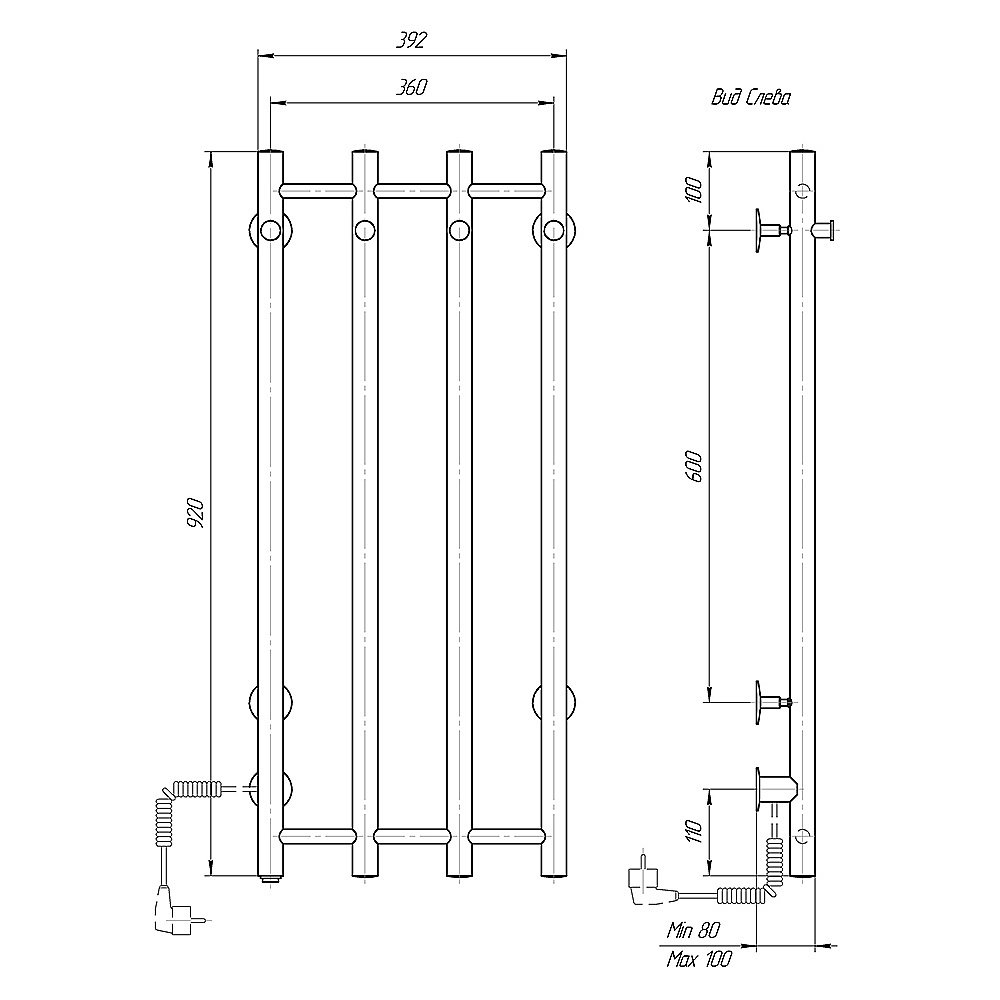 Полотенцесушитель электрический Domoterm Танго DMT 109-V4 36x92 EK хром купить в интернет-магазине сантехники Sanbest