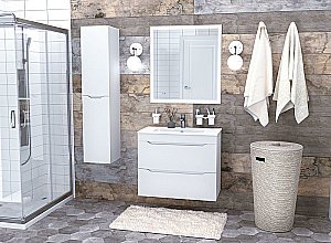 Тумба с раковиной Aquanet Практика 80 330459 белая матовая для ванной в интернет-магазине Sanbest