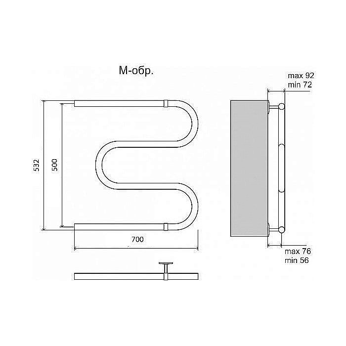 Полотенцесушитель водяной Terminus М-образный (1") 500x700 купить в интернет-магазине сантехники Sanbest