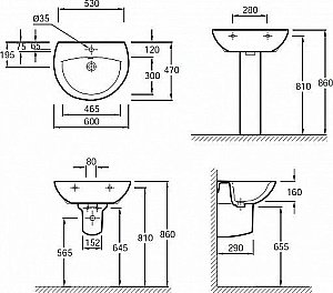 Раковина на полупьедестале Jacob Delafon PATIO 60 E4159NG-00+19085D-00 белая купить в интернет-магазине Sanbest