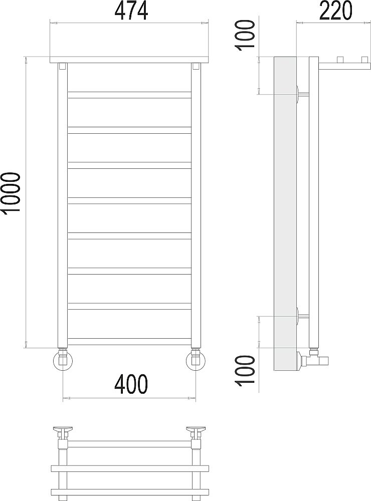 Полотенцесушитель водяной Terminus Контур П9 400х1000 с полкой купить в интернет-магазине сантехники Sanbest