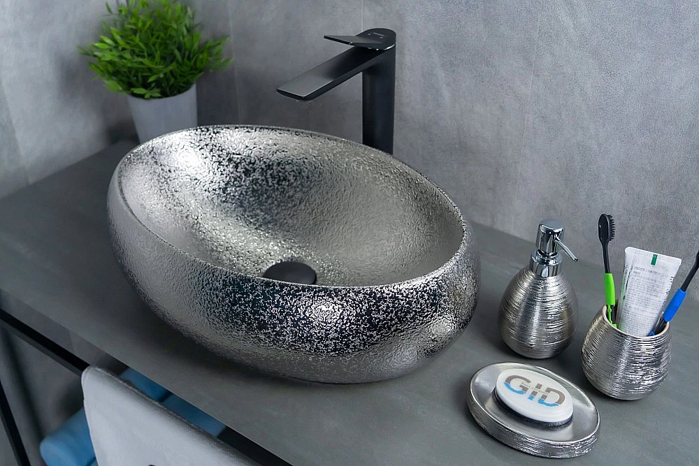 Раковина накладная Gid Lago 48 9030s 52235 серебро купить в интернет-магазине Sanbest