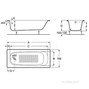 Ванна Roca Continental 21291300R 150х70 купить в интернет-магазине Sanbest