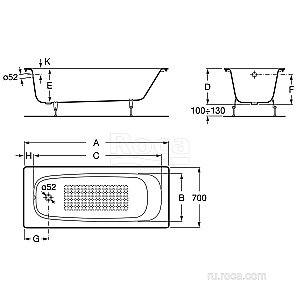 Ванна Roca Continental 21291300R 150х70 купить в интернет-магазине Sanbest