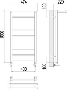 Полотенцесушитель водяной Terminus Контур П9 400х1000 с полкой купить в интернет-магазине сантехники Sanbest