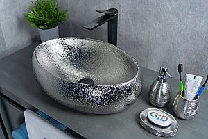 Раковина накладная Gid Lago 48 9030s 52235 серебро купить в интернет-магазине Sanbest