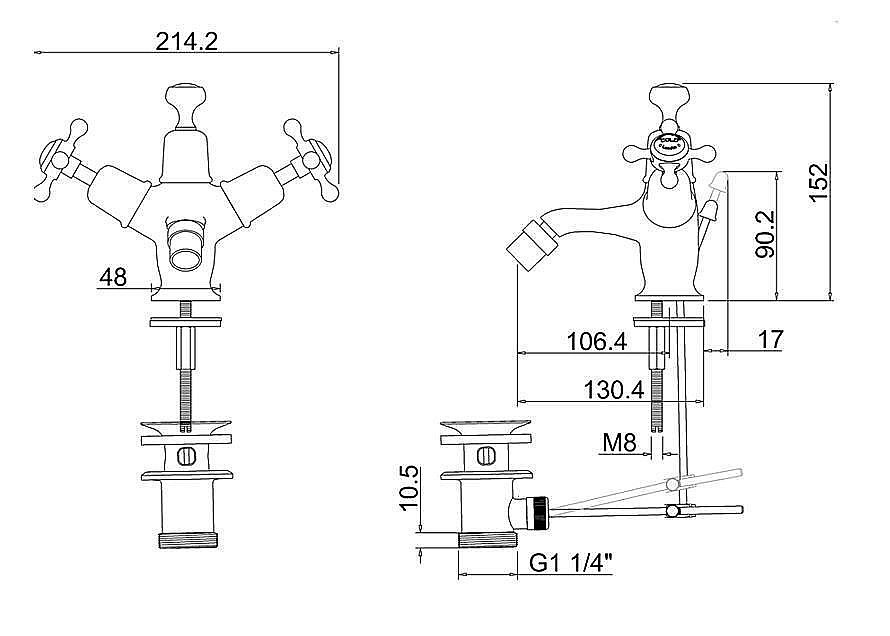 Смеситель для биде Burlington CL13-QT BLA хром/ручки черные купить в интернет-магазине сантехники Sanbest